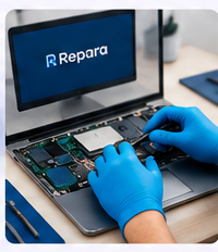 Technician diagnosing a mobile phone or laptop issue